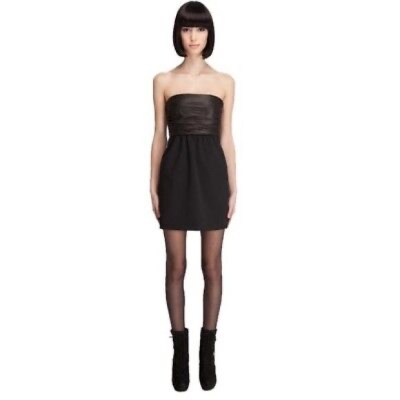 $415 Theory Amandine Chateau Strapless Lamb Leather & Wool Twill Mini Dress 2 ❤️ - Picture 2 of 10